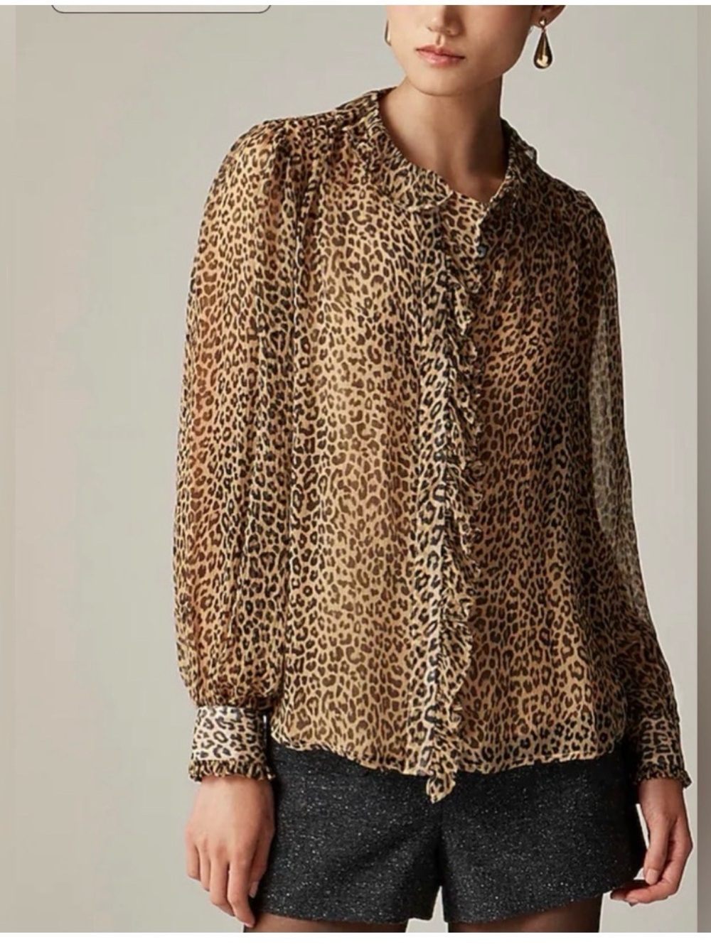 JCrew Ruffle button-up shirt in leopard-print crinkle chiffon 6